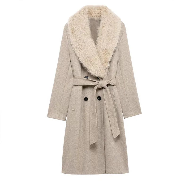 Cream Fur Collar Coat