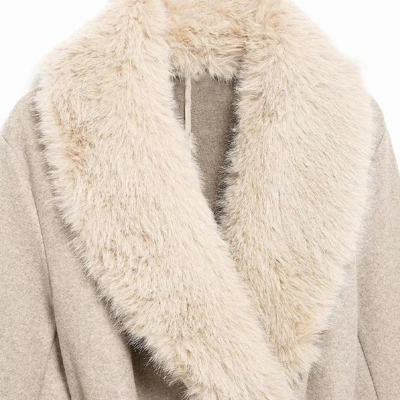 Cream Fur Collar Coat