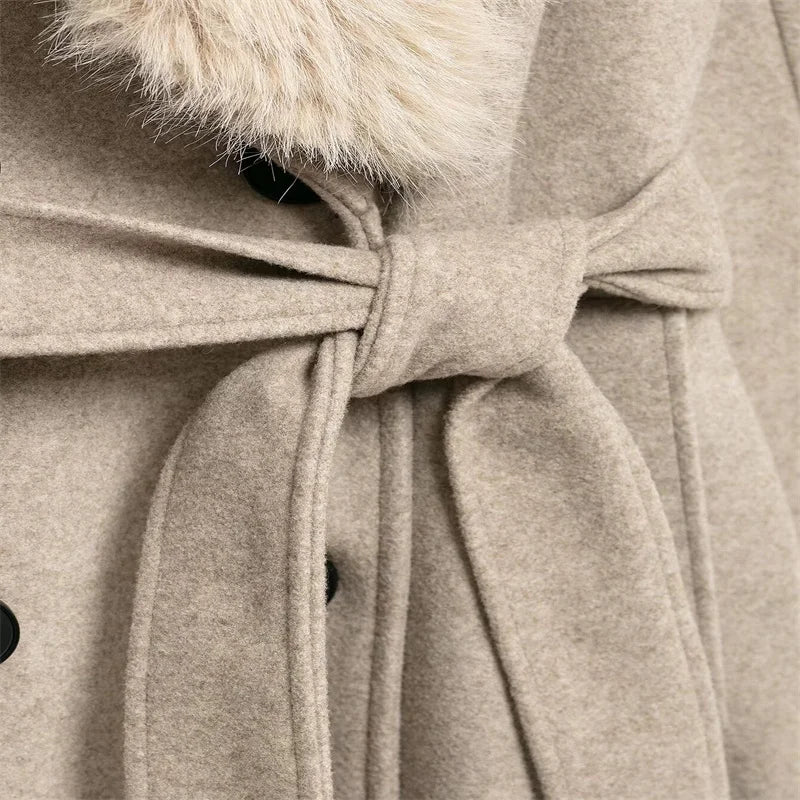 Cream Fur Collar Coat