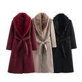 Burgundy Fur Collar Coat