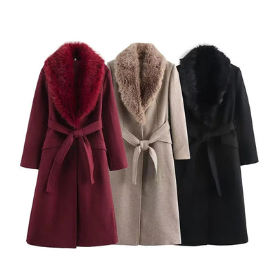 Burgundy Fur Collar Coat