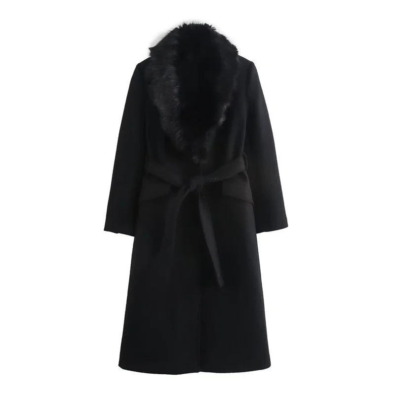 Burgundy Fur Collar Coat