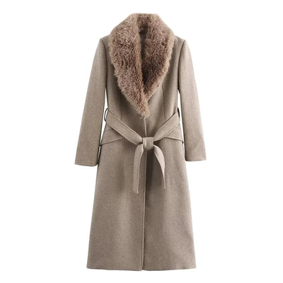 Burgundy Fur Collar Coat