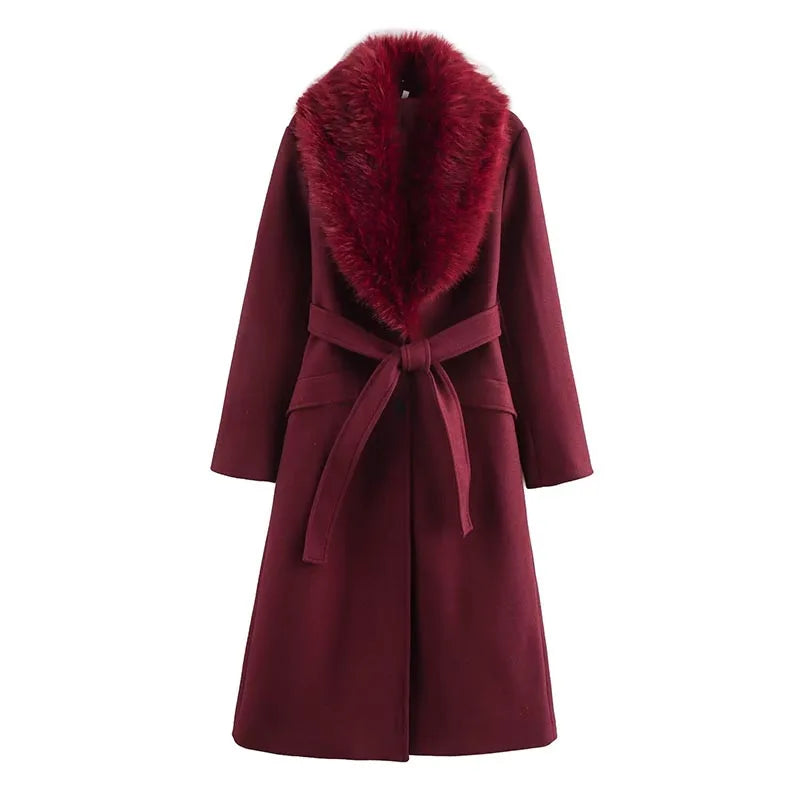 Burgundy Fur Collar Coat