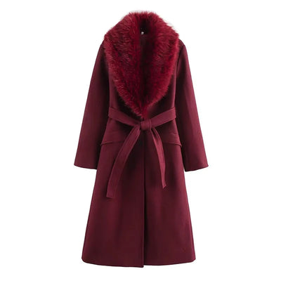 Burgundy Fur Collar Coat