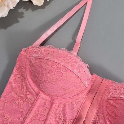 Rosy Backless Lace Delight