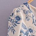 Lemon Printing Lace up Puff Sleeve Short Top