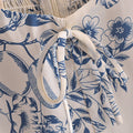 Lemon Printing Lace up Puff Sleeve Short Top