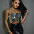 Women Exquisite Patchwork Acrylic Paillette Top