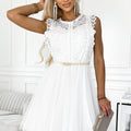 Greta Dress with Lace and Gold Belt