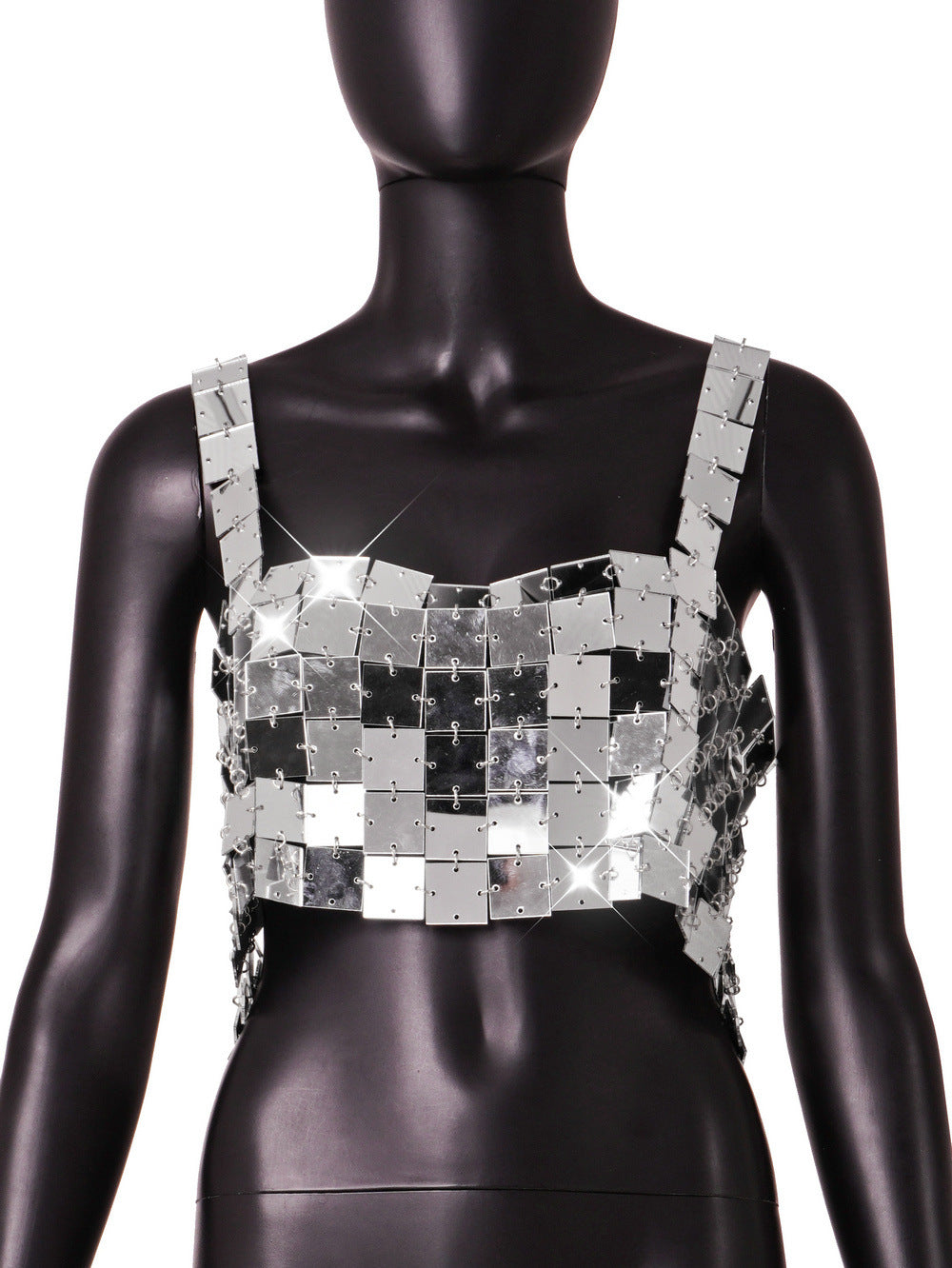 Women Exquisite Patchwork Acrylic Paillette Top