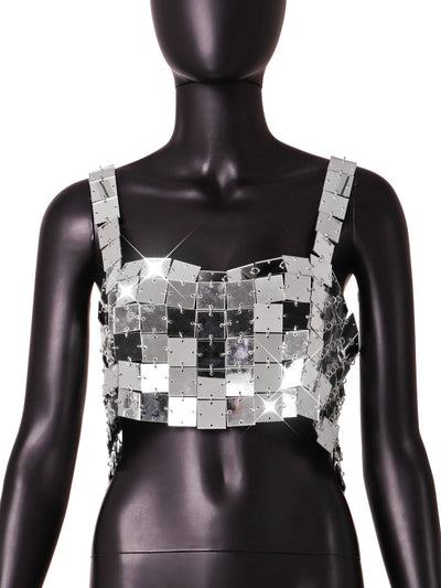 Women Exquisite Patchwork Acrylic Paillette Top