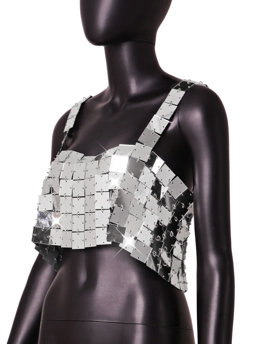 Women Exquisite Patchwork Acrylic Paillette Top