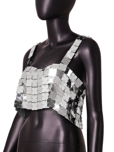 Women Exquisite Patchwork Acrylic Paillette Top