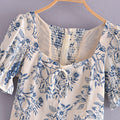Lemon Printing Lace up Puff Sleeve Short Top