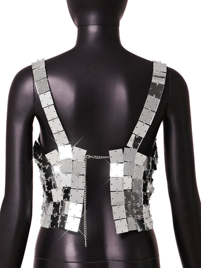 Women Exquisite Patchwork Acrylic Paillette Top