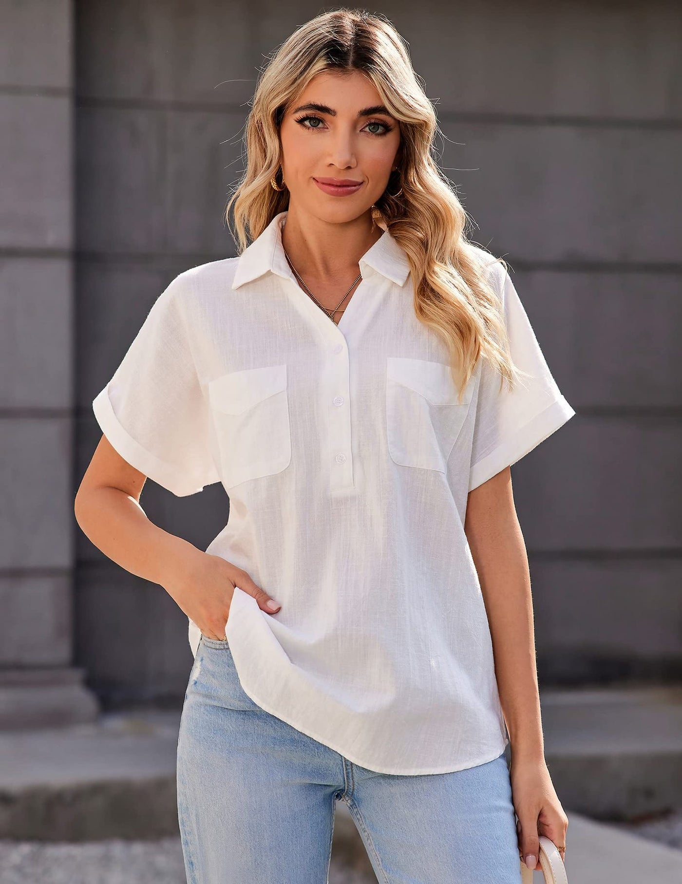 Cotton Linen Shirt Casual Shirt With Two Pockets