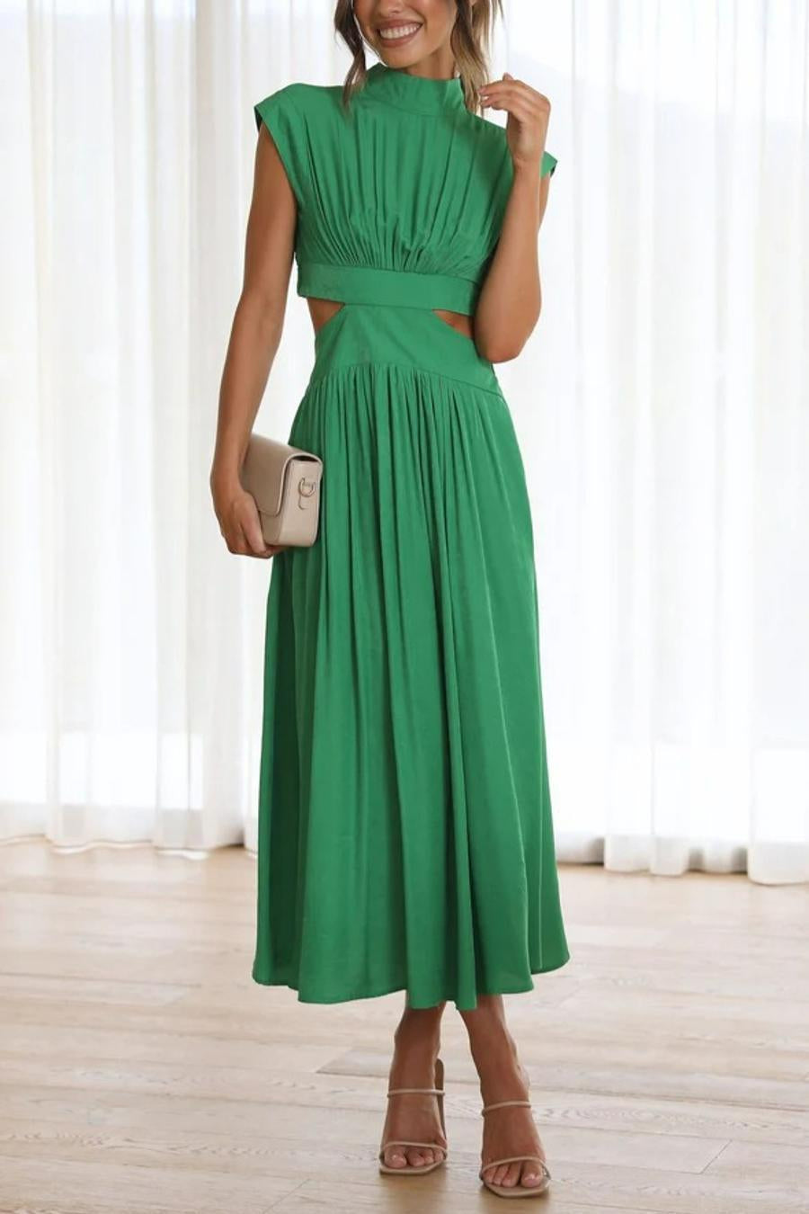 Elegant Cap-Sleeve Tea-Length Dress