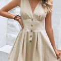 Solid Color Cotton V-Neck Mini