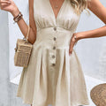 Solid Color Cotton V-Neck Mini