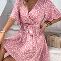 Celebration Short-Sleeve Wraparound Party Dress