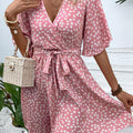 Celebration Short-Sleeve Wraparound Party Dress