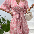 Celebration Short-Sleeve Wraparound Party Dress
