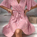Celebration Short-Sleeve Wraparound Party Dress