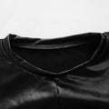 Stylish Black PU Crew Neck Crop Top