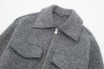 Tweed Lapel Zip-Up Jacket