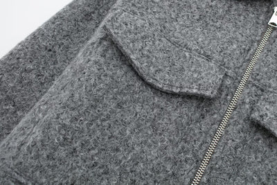 Tweed Lapel Zip-Up Jacket