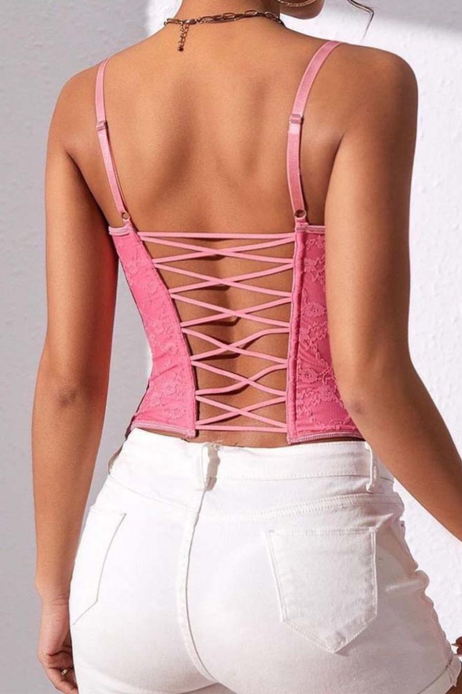 Rosy Backless Lace Delight