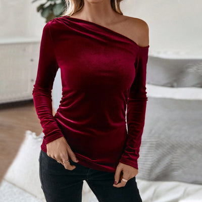 One-Shoulder Wine Charm Top
