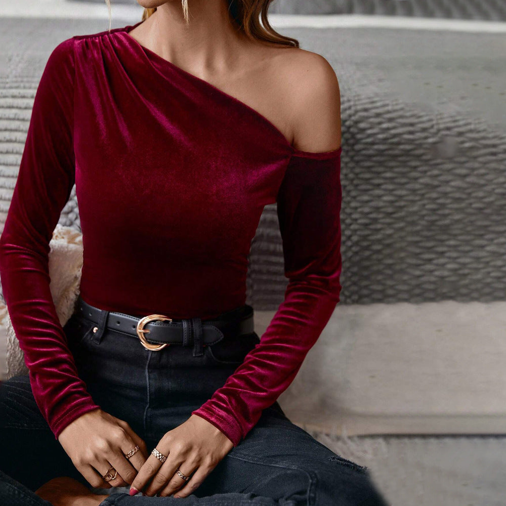 One-Shoulder Wine Charm Top