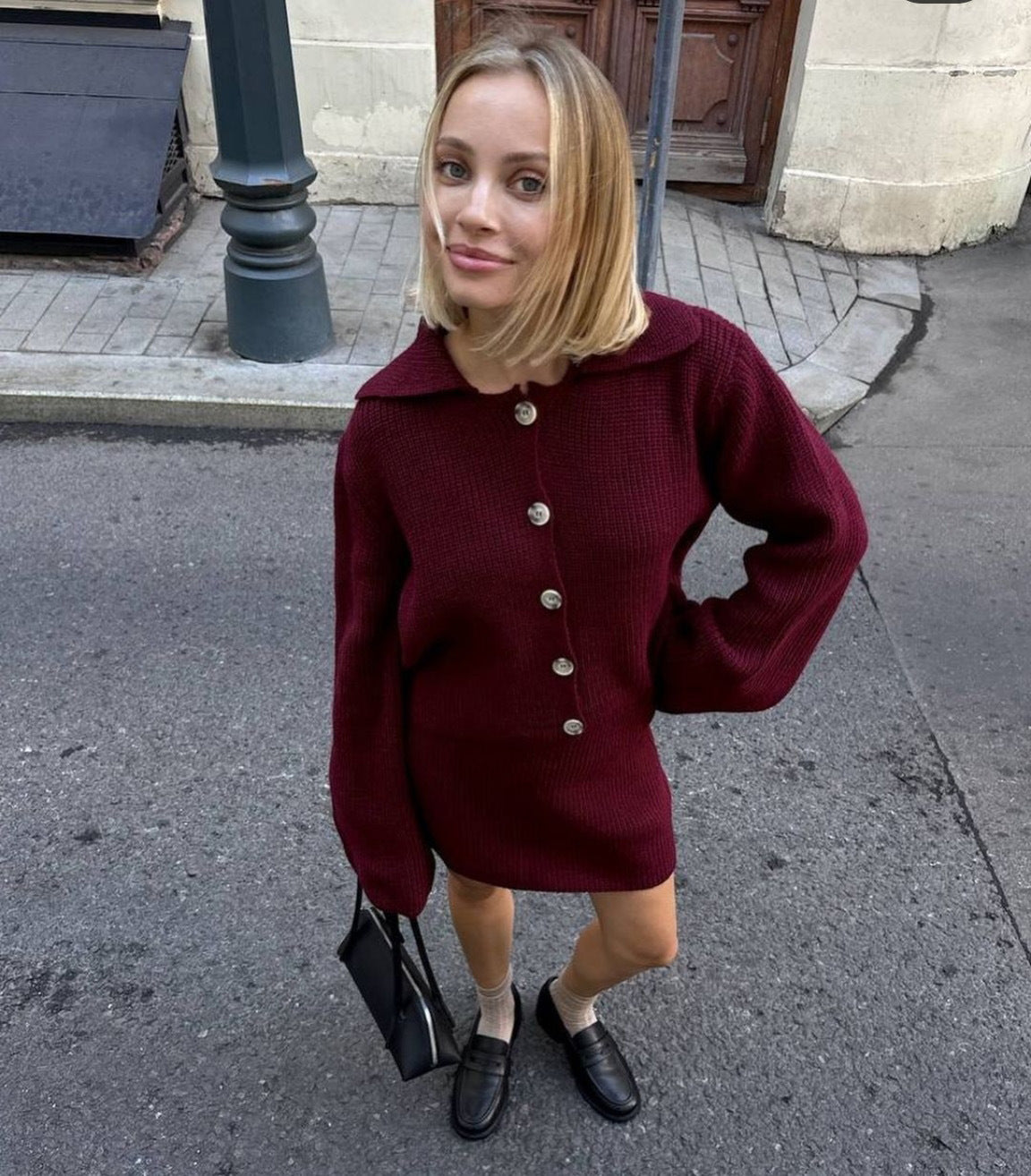 Burgundy Knit Skirt Set