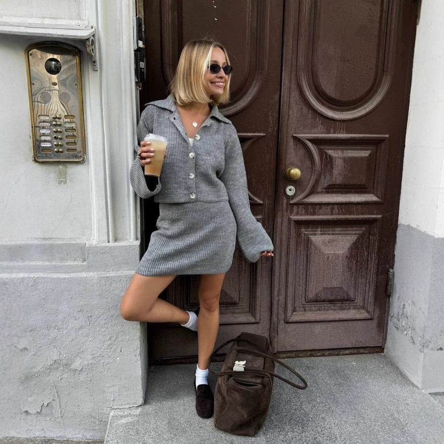 Burgundy Knit Skirt Set