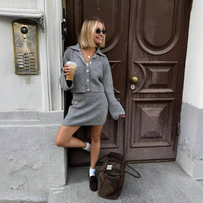 Burgundy Knit Skirt Set