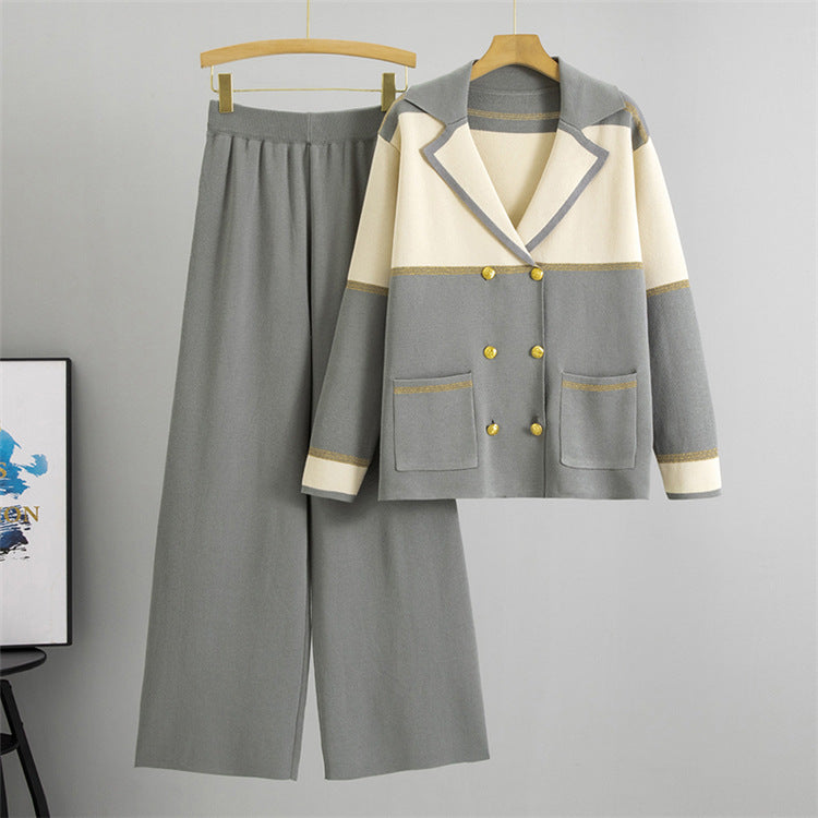 Taupe Double-Breasted Set
