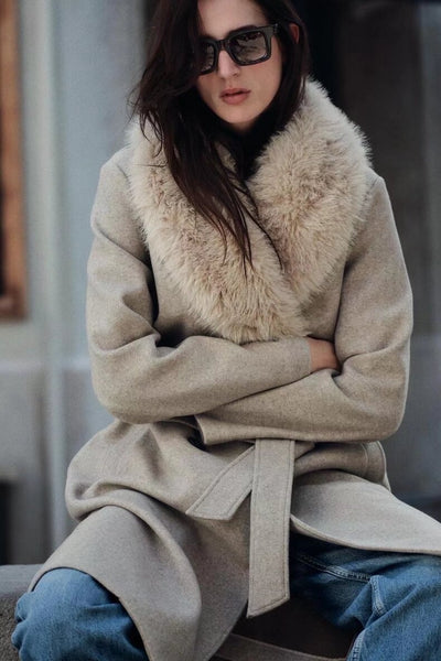 Cream Fur Collar Coat