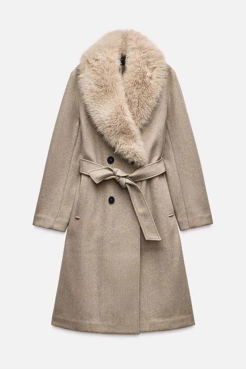 Cream Fur Collar Coat