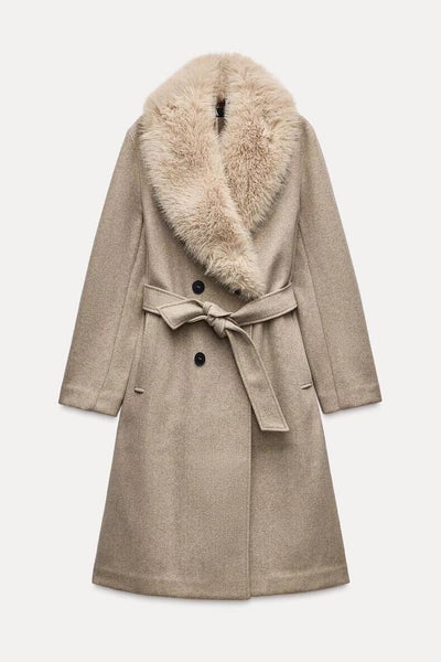 Cream Fur Collar Coat