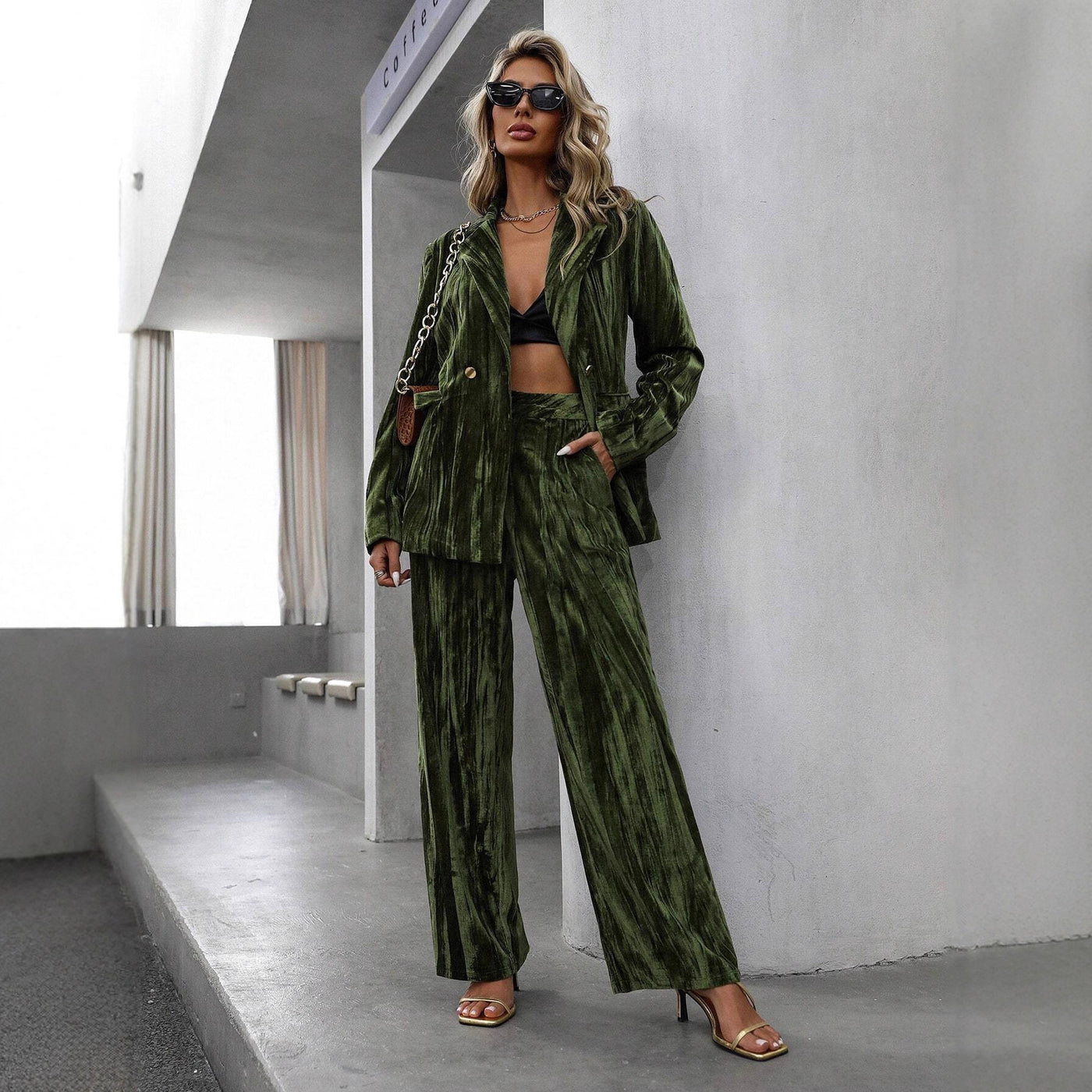 Olive Velvet Suit