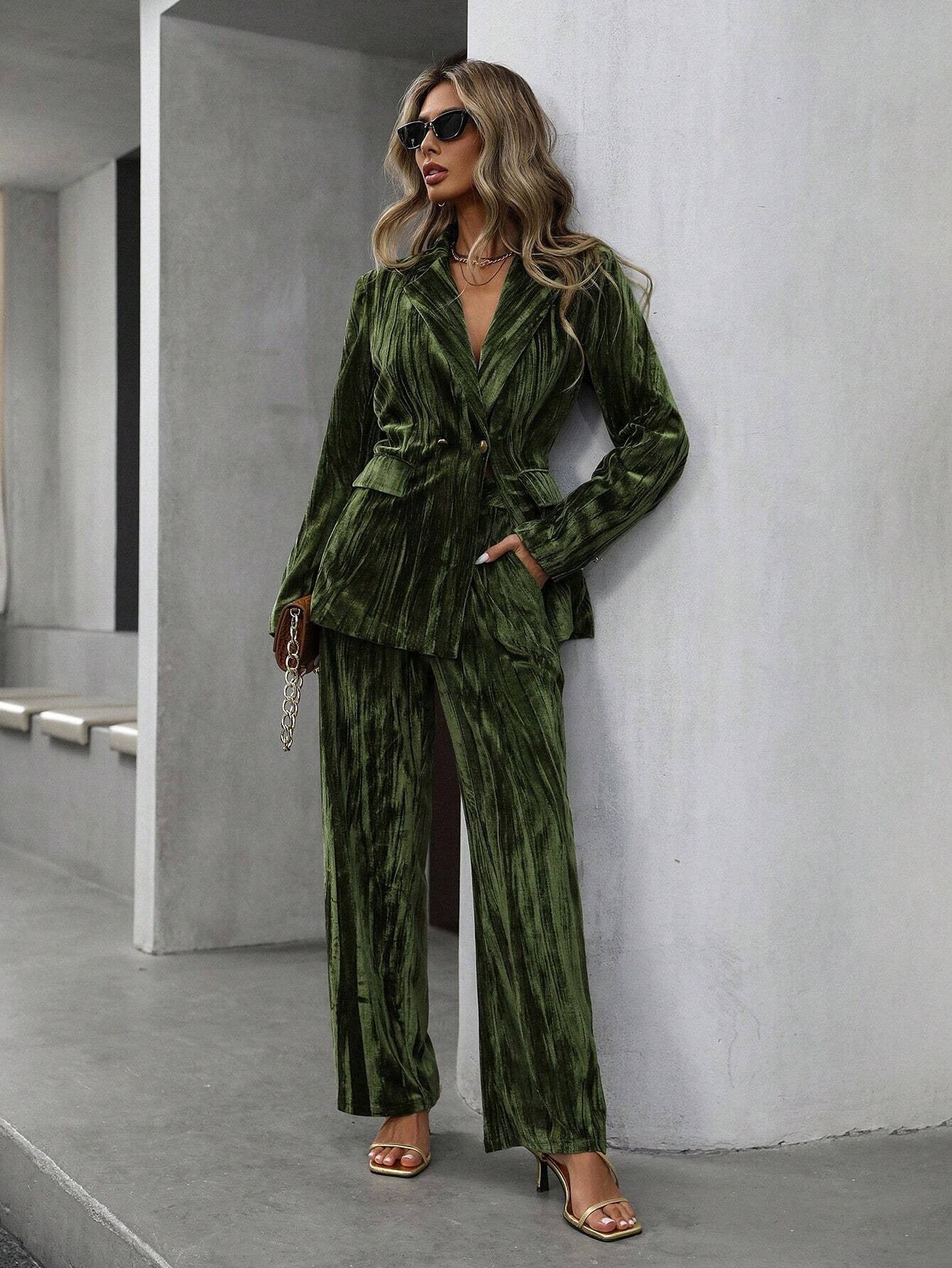 Olive Velvet Suit