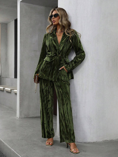 Olive Velvet Suit