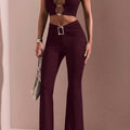Crystal Buckle Flare Pants