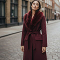 Burgundy Fur Collar Coat