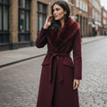 Burgundy Fur Collar Coat