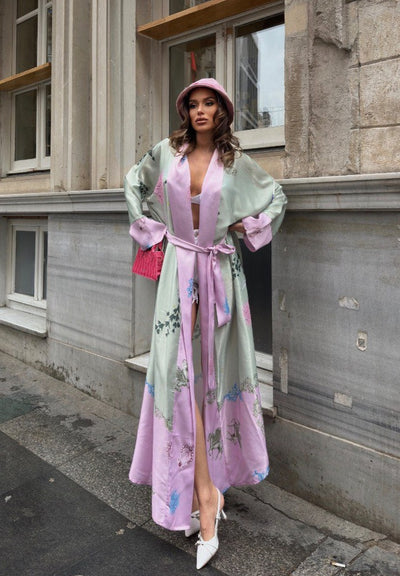 Rose Mist Satin Kimono