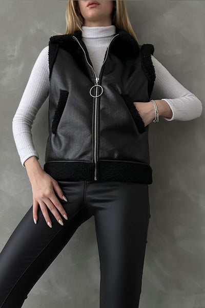 Black Leather Feather Vest