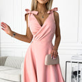 17225-4-393-2 ROSALIA Feminine dress with an envelope neckline and bows - powder pink-4